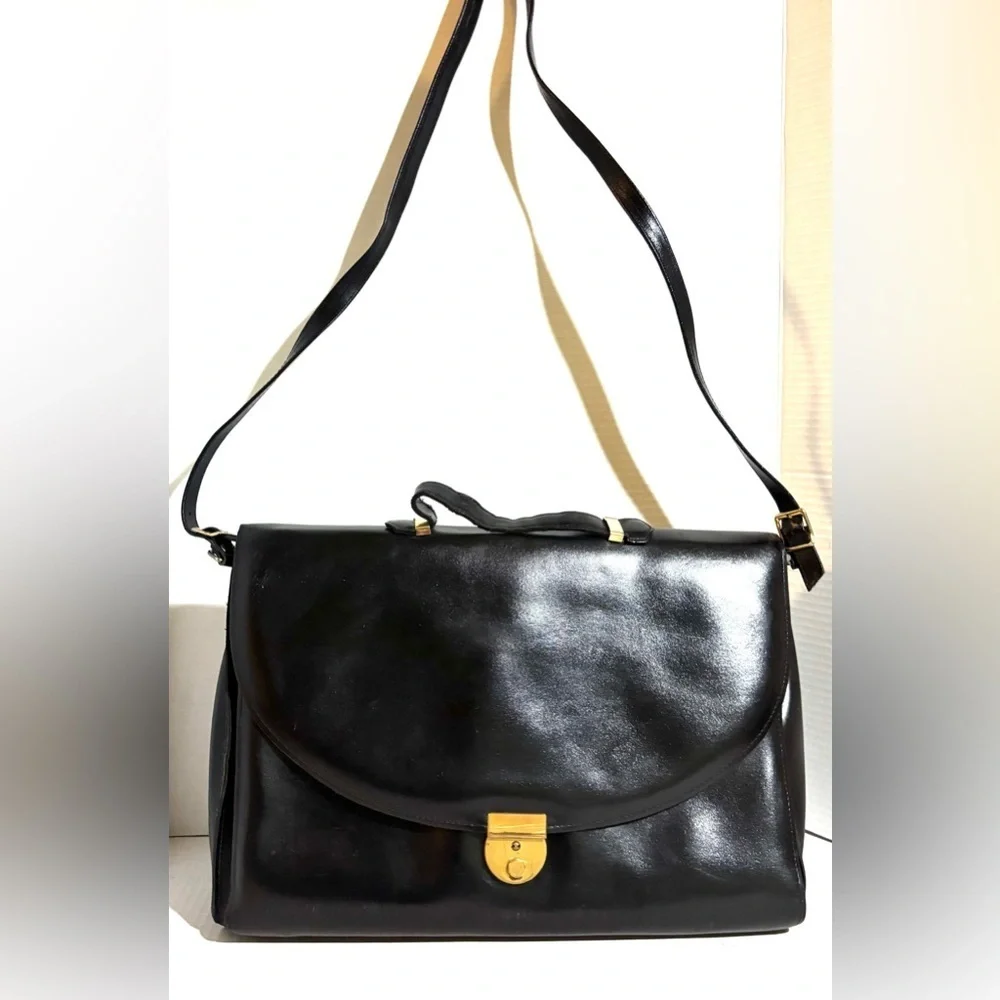 Vintage Black Leather Messenger Bag